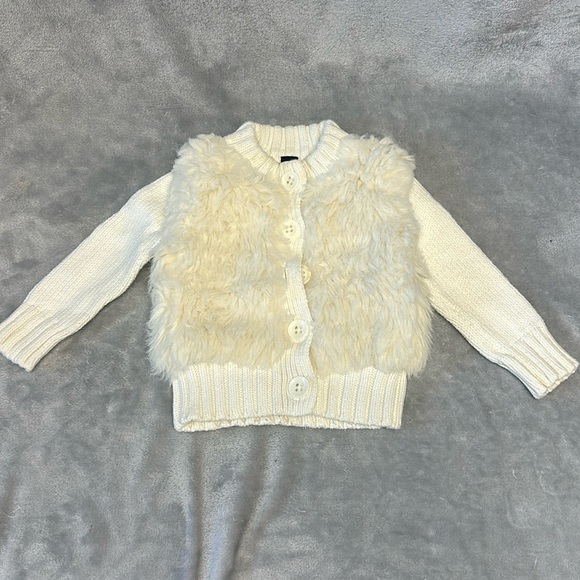 GAP - heavy weight knit faux fur cardigan button down sweater. Size 18-24 months - Picture 1 of 3